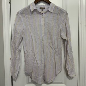 NWT Lilla P Button Down Collar Shirt XS Women Blue Yellow White Stripe Boyfriend